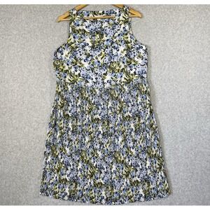J Jill Dress Women's Size M Blue Green‎ Floral Sleeveless Shift Dress Midi New
